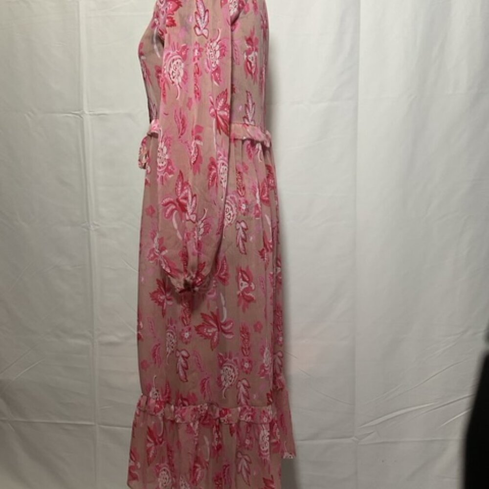 on twelfth Pink Floral Print Multi Use Open Front, Tie String, Cover Up. Size S - Picture 6 of 7